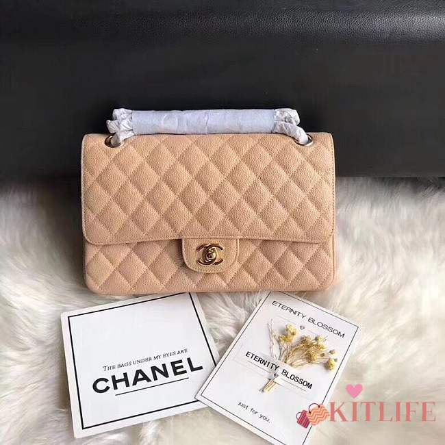 Chanel calfskin caviar leather 2.55 Flap Beige Bag 1112 - 1