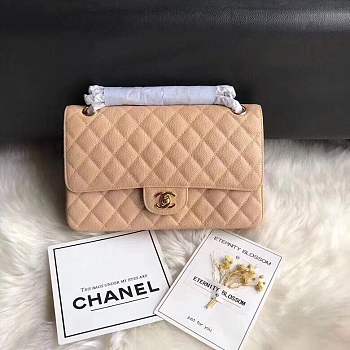 Chanel calfskin caviar leather 2.55 Flap Beige Bag 1112