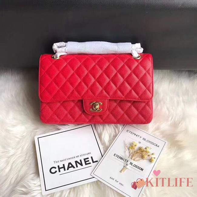 Chanel calfskin caviar leather 2.55 Flap red Bag 1112 - 1