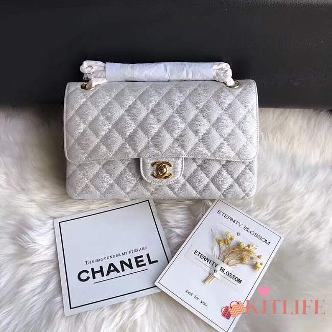 Chanel calfskin caviar leather 2.55 Flap silver Bag 1112 - 1