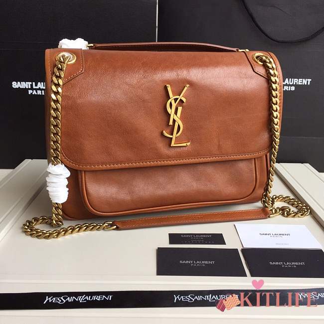 YSL medium Niki calfskin Leather MONOGRAMME SAINT LAURENT Brown Shoulder Bag 8005 - 1