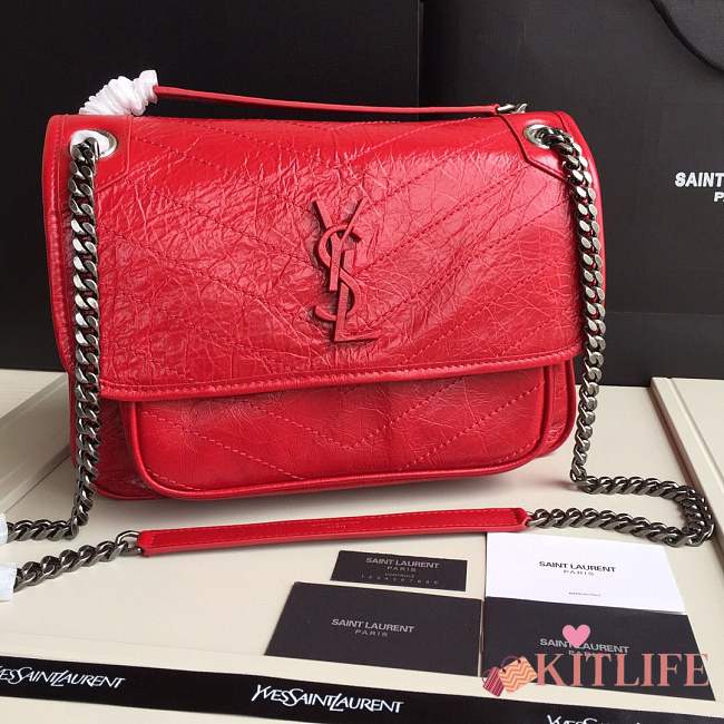 YSL medium Niki calfskin Leather MONOGRAMME SAINT LAURENT Red Shoulder Bag 8005 - 1