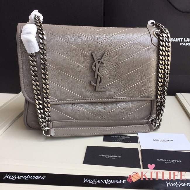 YSL medium Niki calfskin Leather MONOGRAMME SAINT LAURENT Gray Shoulder Bag 8005 - 1