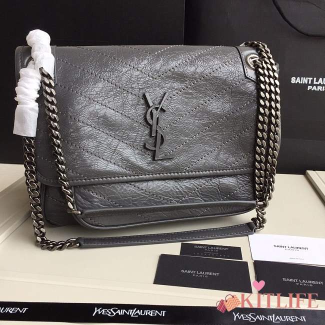 YSL medium Niki calfskin Leather MONOGRAMME SAINT LAURENT Dark Gray Shoulder Bag 8005 - 1