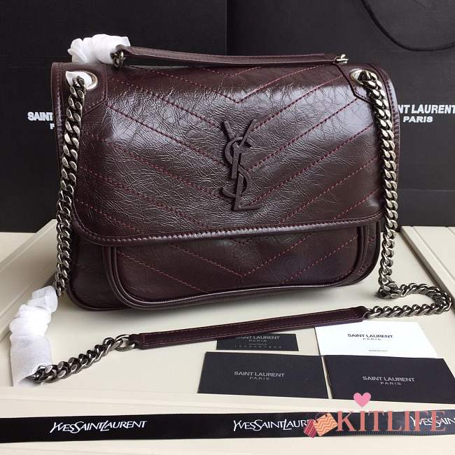 YSL medium Niki calfskin Leather MONOGRAMME SAINT LAURENT burgundy Shoulder Bag 8005 - 1