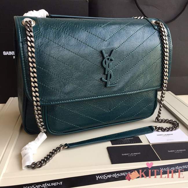 YSL Large Niki calfskin Leather MONOGRAMME SAINT LAURENT Green bag 8004 - 1