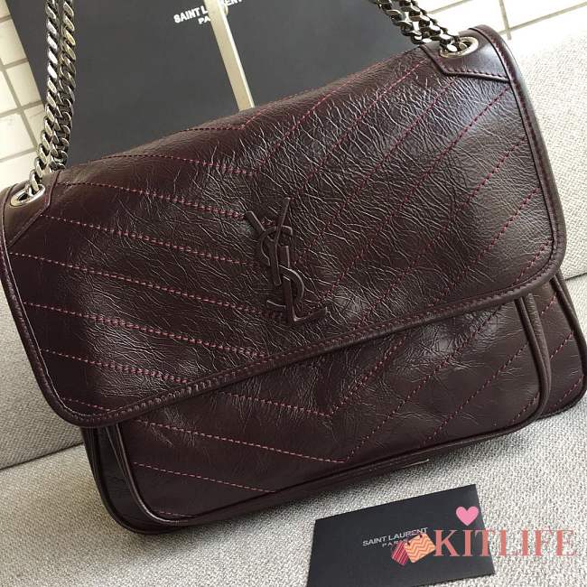 YSL Large Niki calfskin Leather MONOGRAMME SAINT LAURENT burgundy bag 8004 - 1