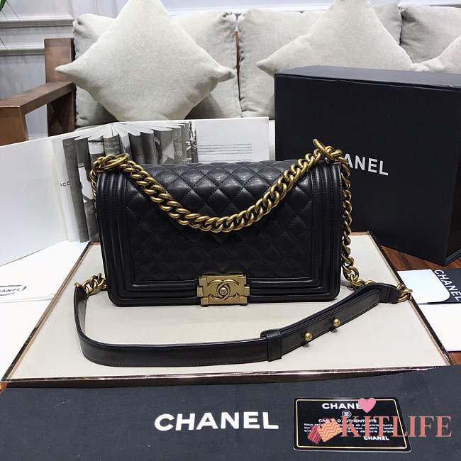 Chanel Medium Quilted lambskin leBoy Bag Black gold hardware 67086 - 1