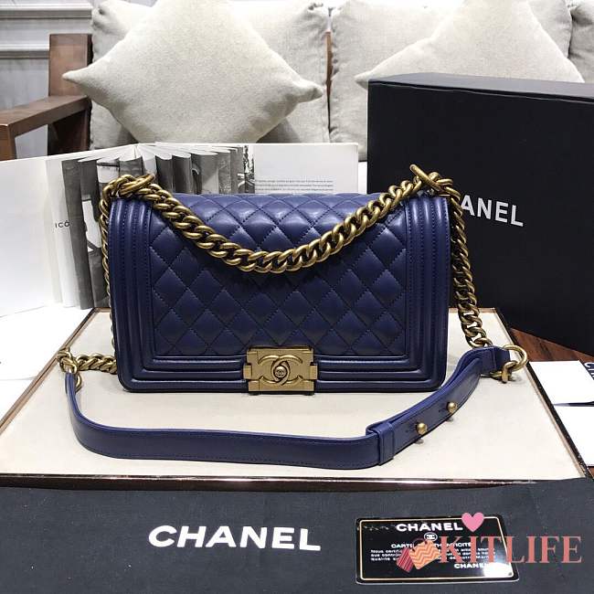 Chanel Medium Quilted lambskin leBoy Bag Dark Blue gold hardware 67086 - 1