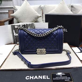 Chanel Medium Quilted lambskin leboy Bag Dark Blue silver hardware 67086