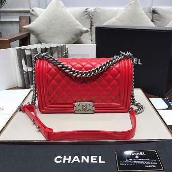 Chanel Medium Quilted lambskin leboy Bag in Red & silver hardware 67086