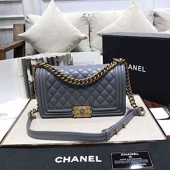 Chanel Medium Quilted lambskin leboy Bag in Gray& gold hardware 67086