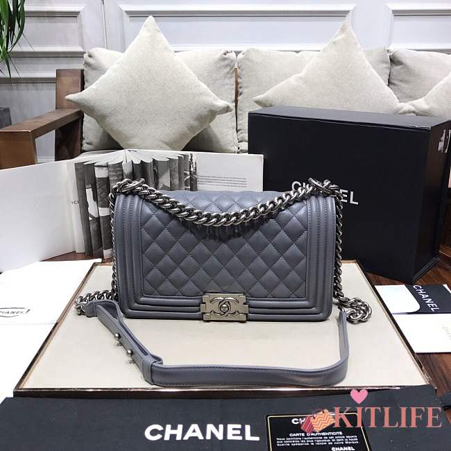 Chanel Medium Quilted lambskin leboy Bag in Gray& ruthenium hardware 67086 - 1