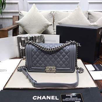 Chanel Medium Quilted lambskin leboy Bag in Gray& ruthenium hardware 67086