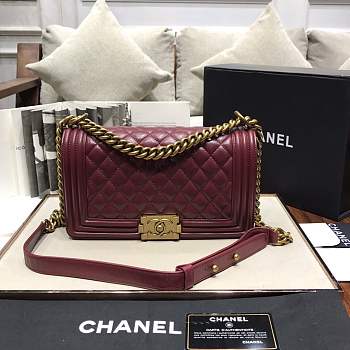 Chanel Medium Quilted lambskin leboy Bag in burgundy & gold hardware 67086