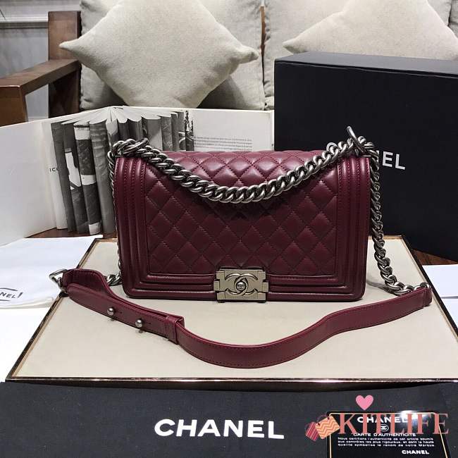 Chanel Medium Quilted lambskin leboy Bag in burgundy& silver hardware 67086 - 1