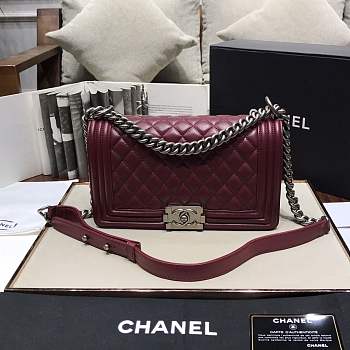 Chanel Medium Quilted lambskin leboy Bag in burgundy& silver hardware 67086