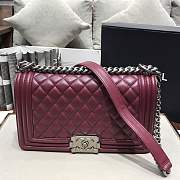 Chanel Medium Quilted lambskin leboy Bag in burgundy& silver hardware 67086 - 5