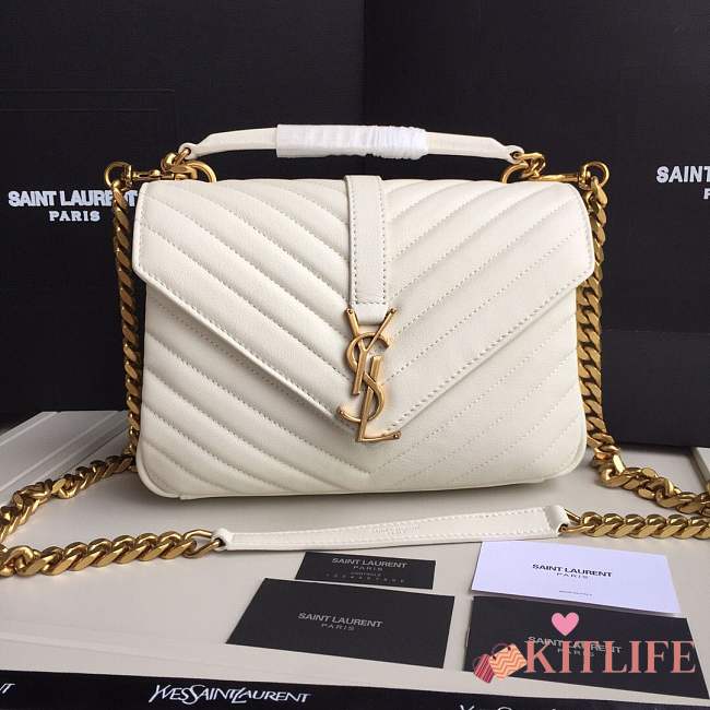 Forubags YSL MEDIUM COLLEGE BAG IN WHITE MATELASSÉ LEATHE GOLD HARDWARE - 1