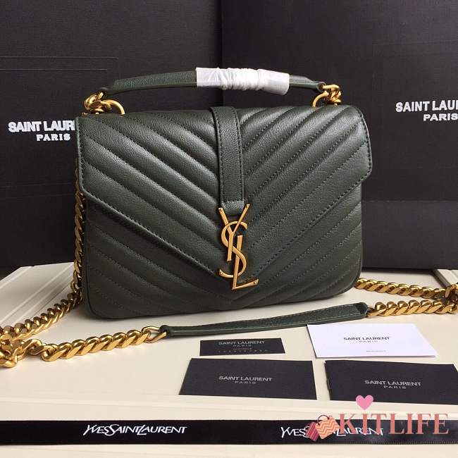 Forubags YSL MEDIUM COLLEGE BAG IN DARK GREEN MATELASSÉ LEATHE GOLD HARDWARE - 1