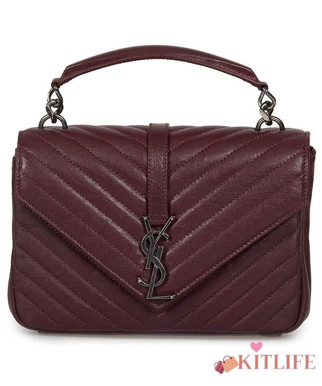 Forubags YSL MEDIUM COLLEGE BAG IN BURGUNDY MATELASSÉ LEATHE SILVER HARDWARE - 1