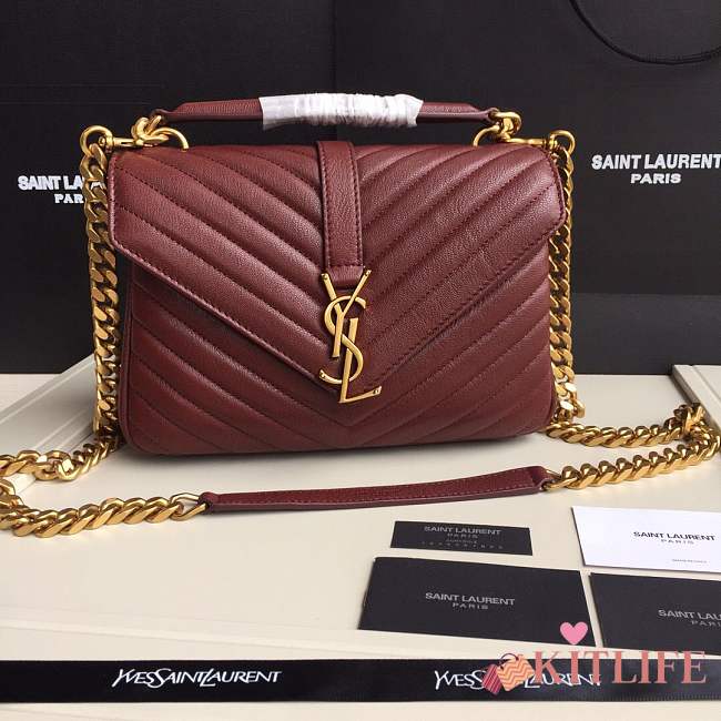 Forubags YSL MEDIUM COLLEGE BAG IN BURGUNDY MATELASSÉ LEATHE GOLD HARDWARE - 1