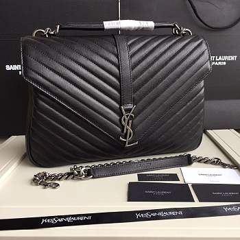 Kitlife SAINT LAURENT Large College Monogram Satchel Black Silver Hardware