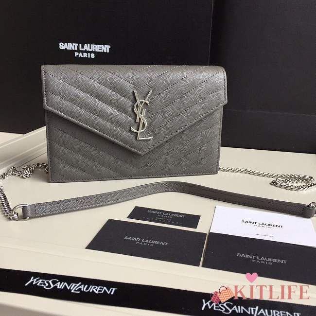 YSL SAINT LAURENT GRAY ENVELOPE CHAIN CLUTCH BAG - 1