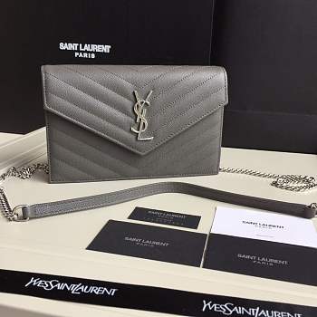 YSL SAINT LAURENT GRAY ENVELOPE CHAIN CLUTCH BAG