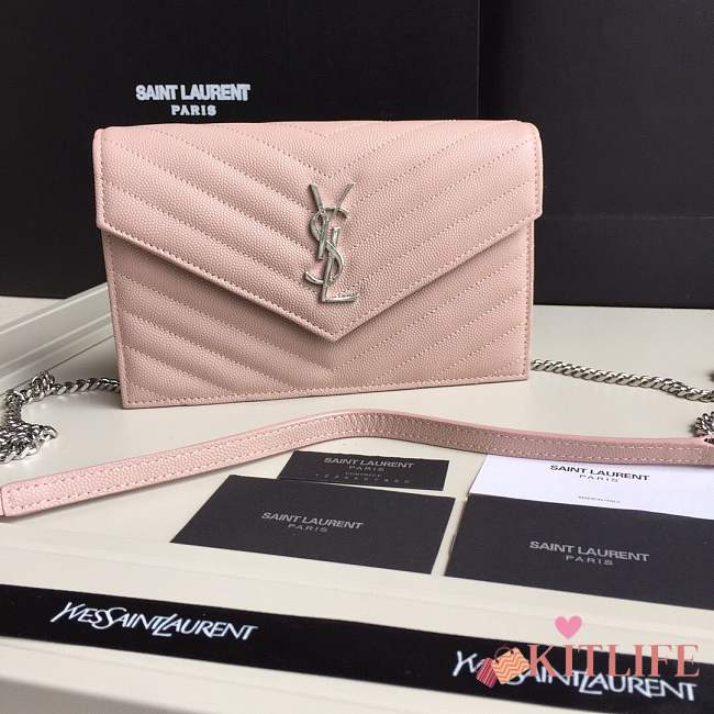 YSL SAINT LAURENT PINK ENVELOPE CHAIN CLUTCH BAG - 1