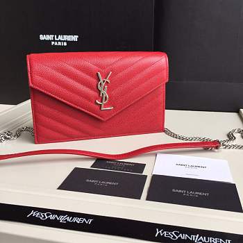 YSL SAINT LAURENT RED ENVELOPE CHAIN CLUTCH BAG