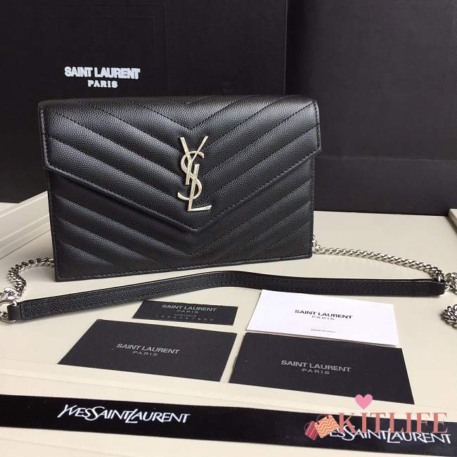 Forubags YSL SAINT LAURENT BLACK ENVELOPE CHAIN CLUTCH BAG - 1