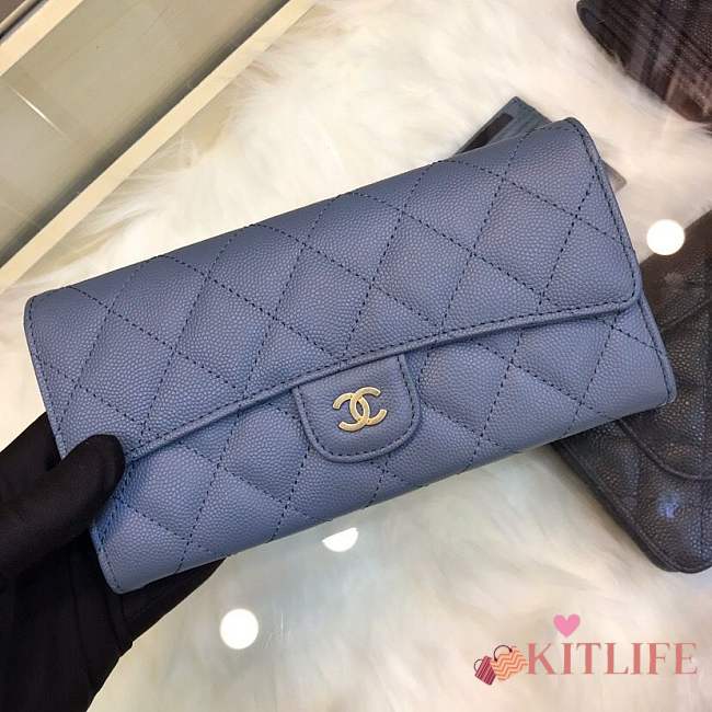 Chanel Wallet Caviar in Smoky blue With Gold Hardware - 1