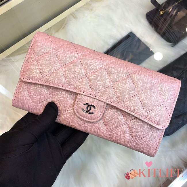 Chanel Wallet Caviar in Bright pink With Silver Hardware - 1