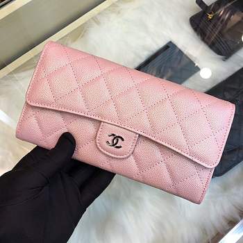 Chanel Wallet Caviar in Bright pink With Silver Hardware