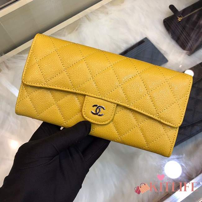 Forubags Chanel Wallet Caviar in Yellow With Silver Hardware - 1