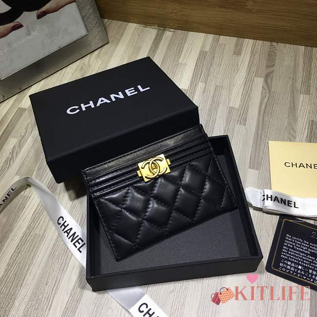 Forubags Chanel Card Holder Black Gold hardware - 1