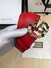 Gucci Leather belt with crystal Double G buckle Red - 2