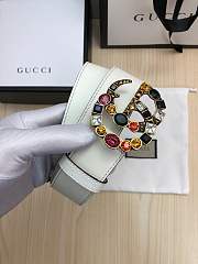 Gucci Leather belt with crystal Double G buckle White - 1