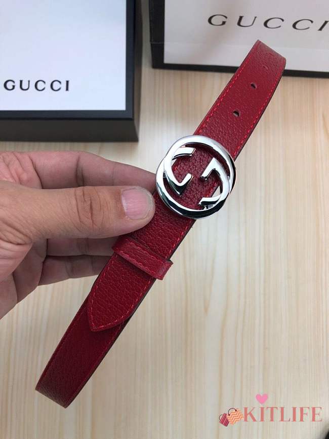 gucci belt red colour silver double G - 1