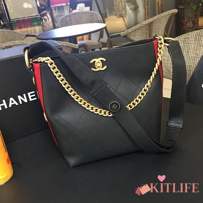 Chanel HOBO Handbag 93660# black matching red - 1