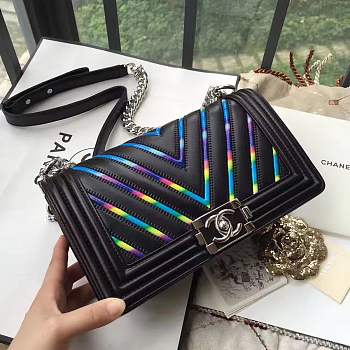 Chanel Multicolor Chevron Medium Boy Bag Black A67086 VS08027