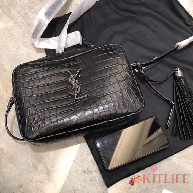 forubags YSL Black Crocodile Embossed Leather Camera Bag - 1