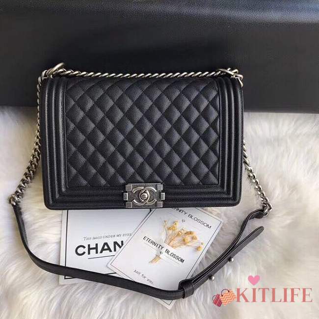 Forubags Chanel 28cm Large Boy Caviar Handbag silver hardware - 1