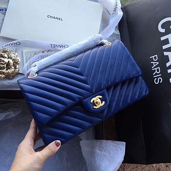 Forubags Chanel Chevron flap bag blue lambskin gold metal medium A01112