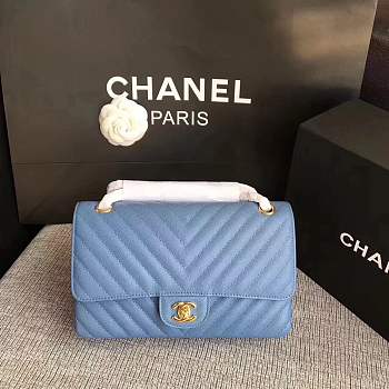 Forubags Chanel Caviar calfskin flap bag light blue gold metal medium 1112