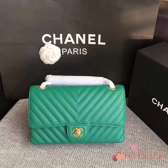 Forubags Chanel Caviar calfskin flap bag fruit green gold metal medium 1112 - 1