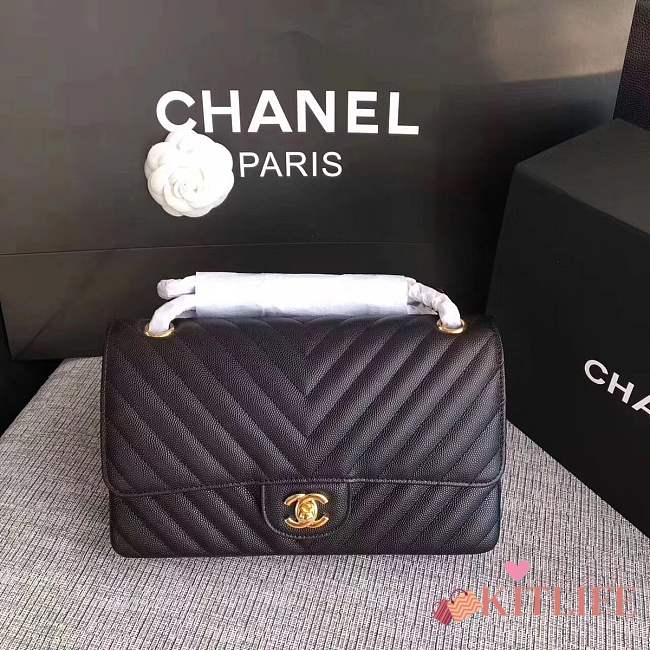 Forubags Chanel Caviar calfskin flap bag black gold metal medium 1112 - 1