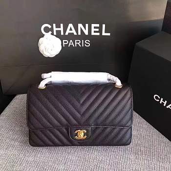 Forubags Chanel Caviar calfskin flap bag black gold metal medium 1112