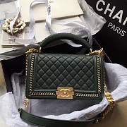 Forubags Chanel Green Quilted Boy Bag 25cm  with Top Handle - 1